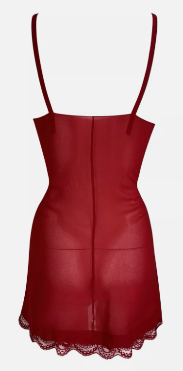 2005 Christian Dior by John Galliano Sheer Red Silk Lace Mini Dress