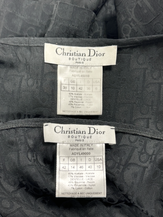 2005 Christian Dior x John Galliano Black Logo Trotter Monogram Lace Trim Top & Skirt Set