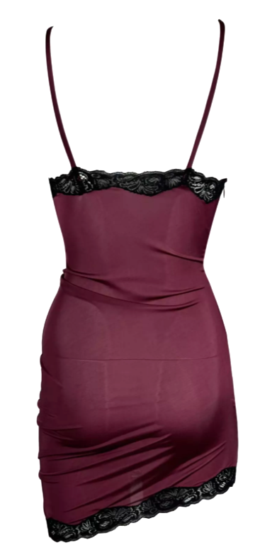 2005 Christian Dior by John Galliano Burgundy & Black Lace Mini Slip Dress
