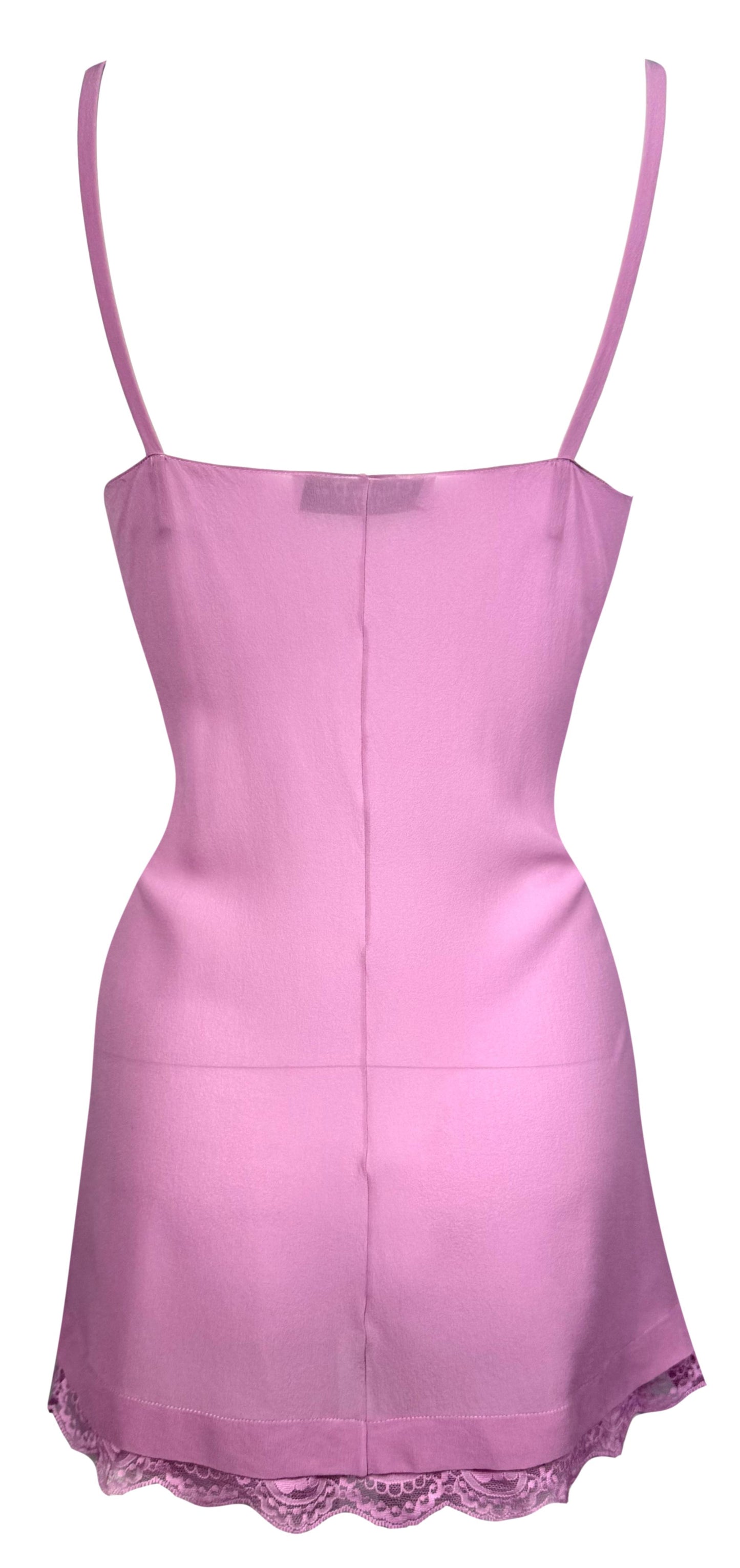 2005 Christian Dior by John Galliano Sheer Pink Stretch Silk & Lace Babydoll Lolita Mini Dress