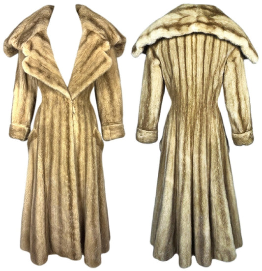 F/W 2005 Christian Dior x John Galliano 1950's Hollywood Glamour Style Princess Cut Golden Mink Long Fur Swing Coat