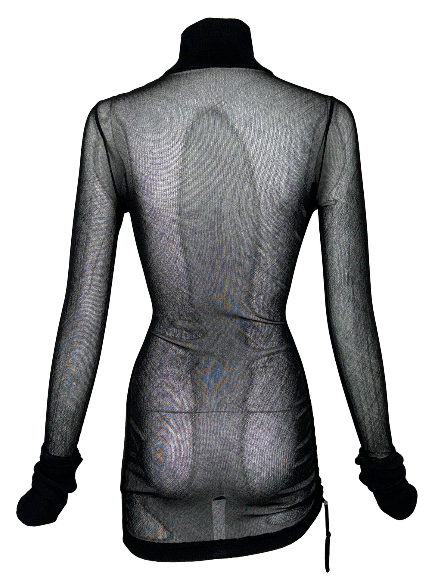 F/W 2005 John Galliano Sheer Black Mesh L/S Turtleneck Mini Dress