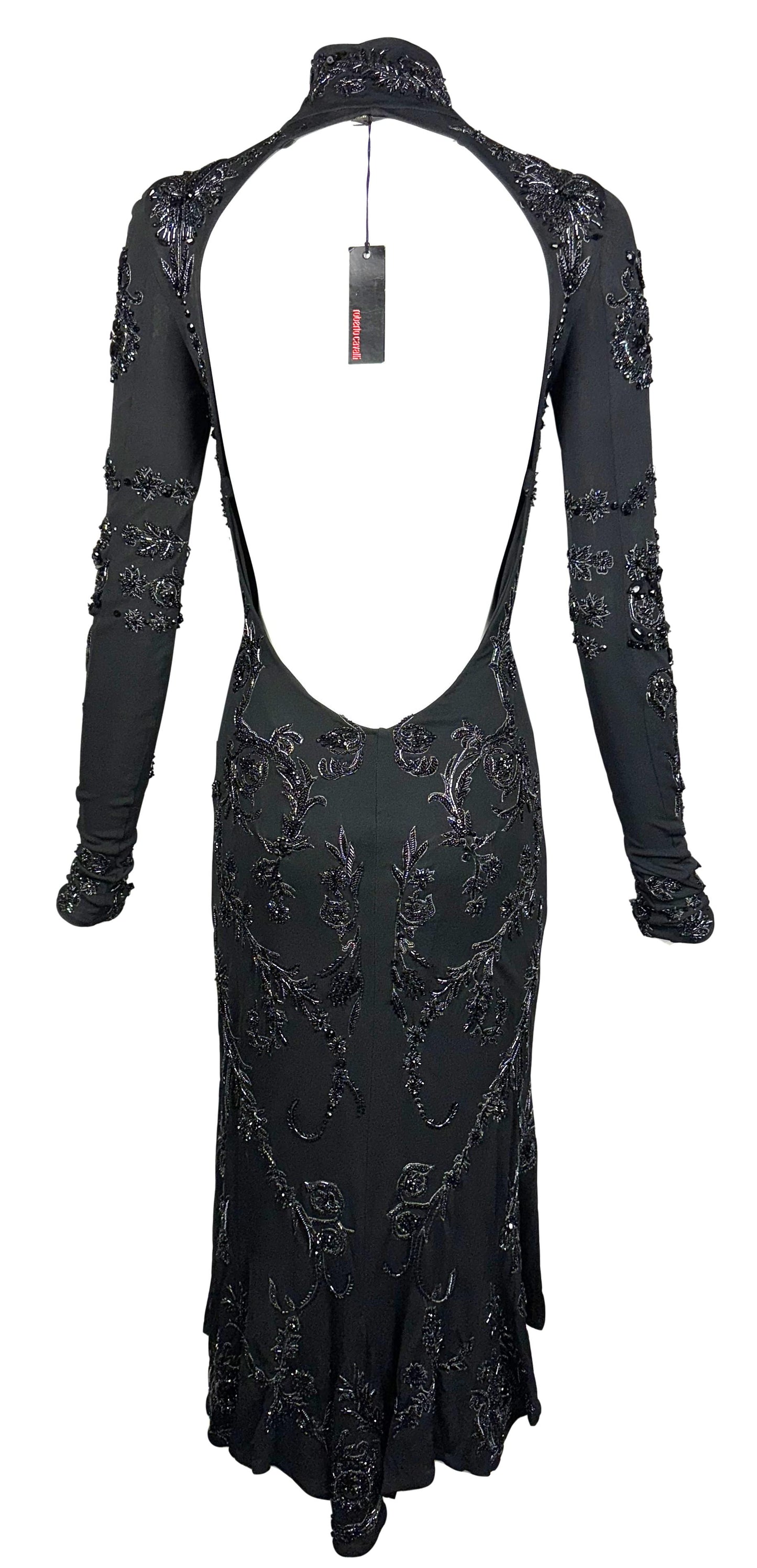 $30k F/W 2005 Roberto Cavalli RARE Special Edition Black Crystal Fully Embellished Backless Dress