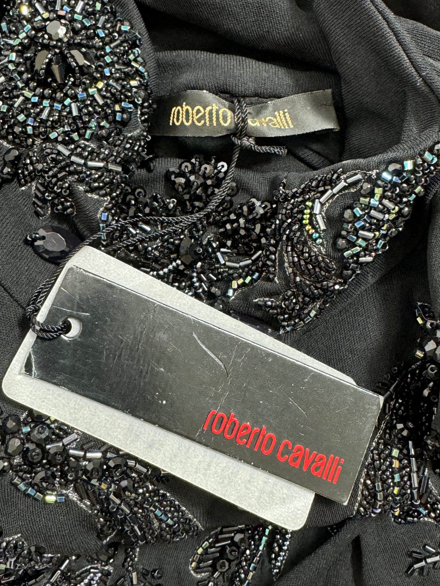 $30k F/W 2005 Roberto Cavalli RARE Special Edition Black Crystal Fully Embellished Backless Dress
