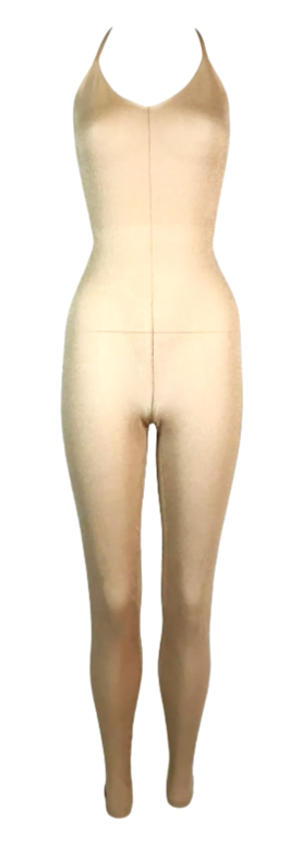 S/S 2005 Chanel by Karl Lagerfeld Sheer Knit Gold Halter Catsuit Jumpsuit
