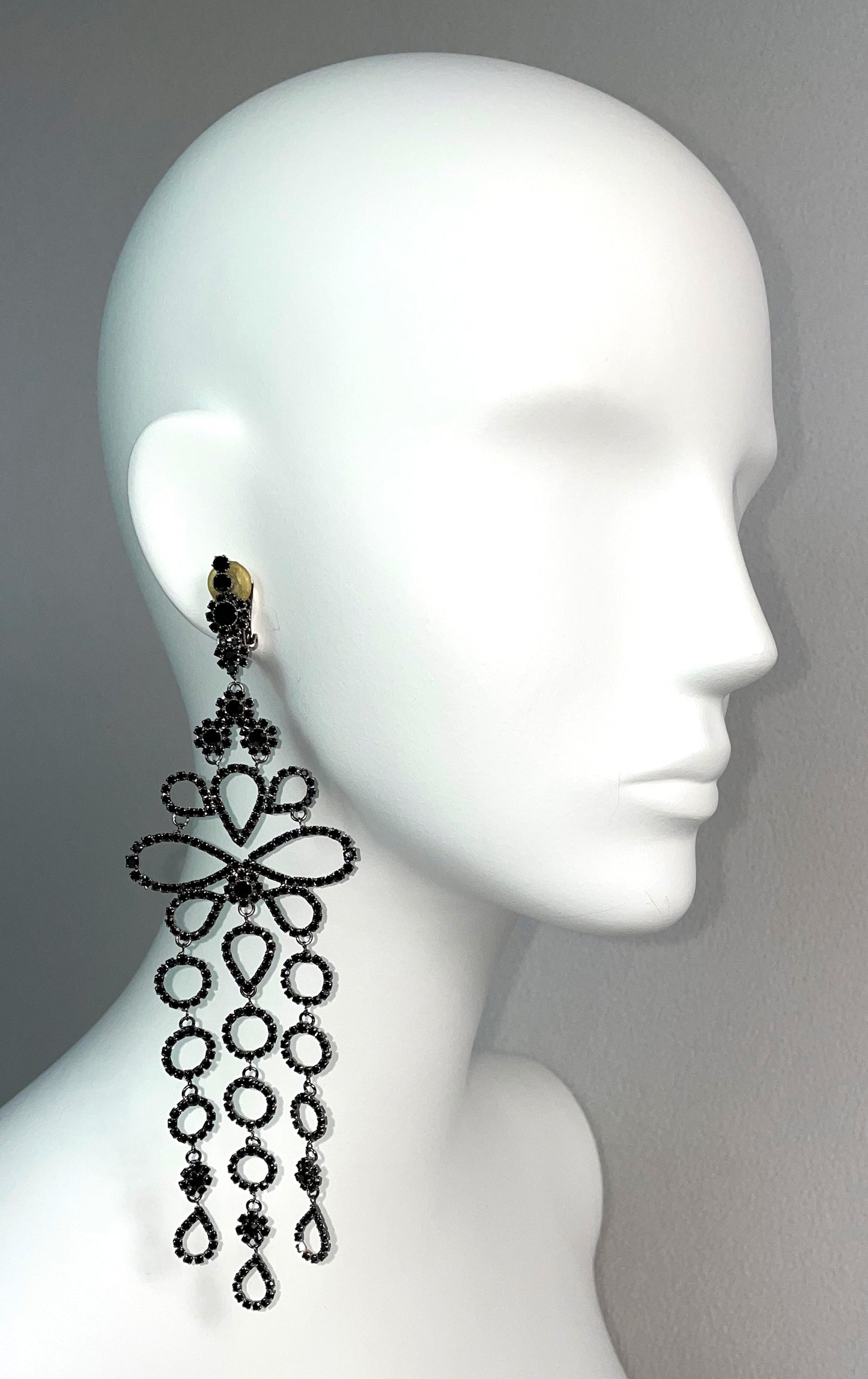 S/S 2005 Christian Dior by John Galliano Haute Couture Runway Large Black Crystal Chandelier Earrings