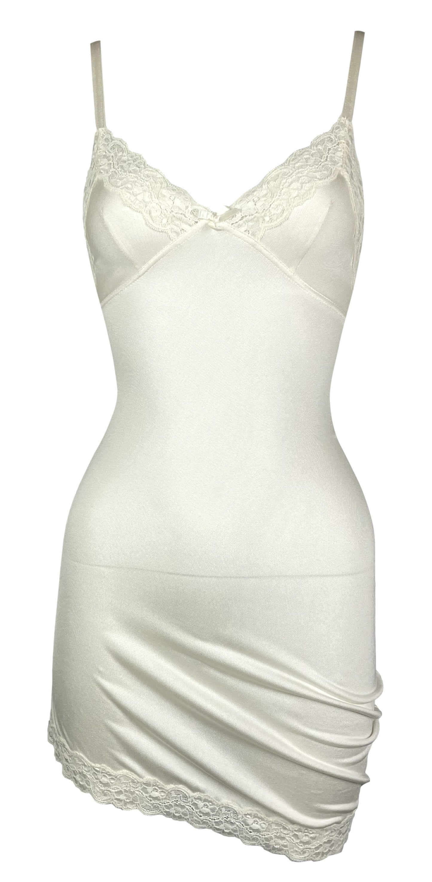S/S 2005 Christian Dior by John Galliano Ivory Silk & Lace Asymmetrical Ruched Mini Dress