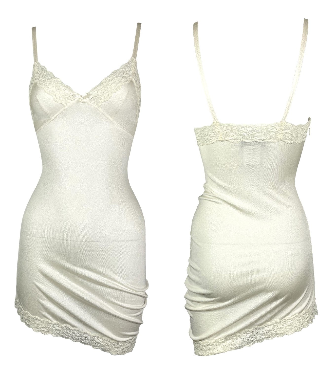 S/S 2005 Christian Dior by John Galliano Ivory Silk & Lace Asymmetrical Ruched Mini Dress
