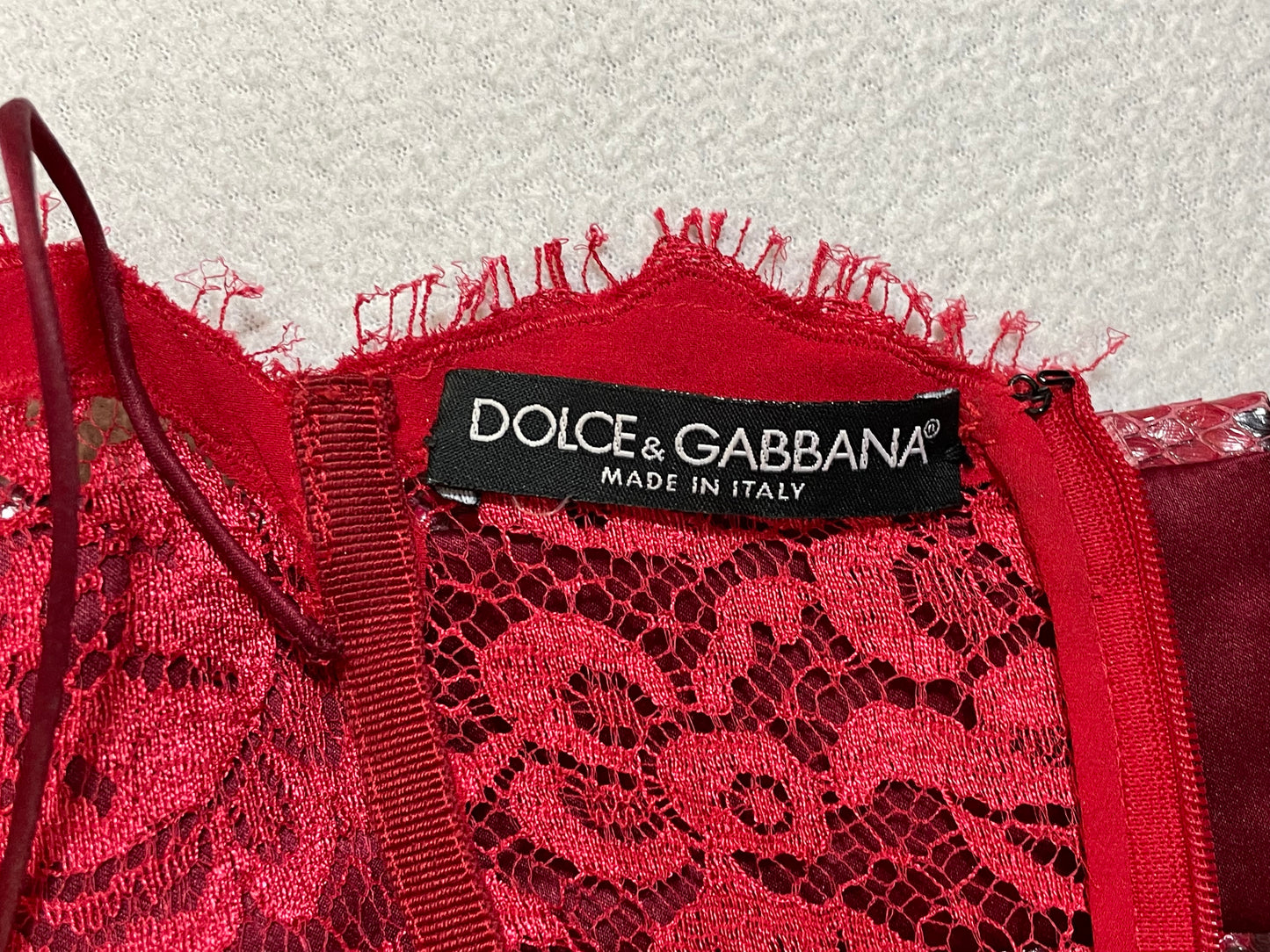 S/S 2005 Dolce & Gabbana Runway Sheer Red Lace Snakeskin & Velvet Bows Gown Dress w Train