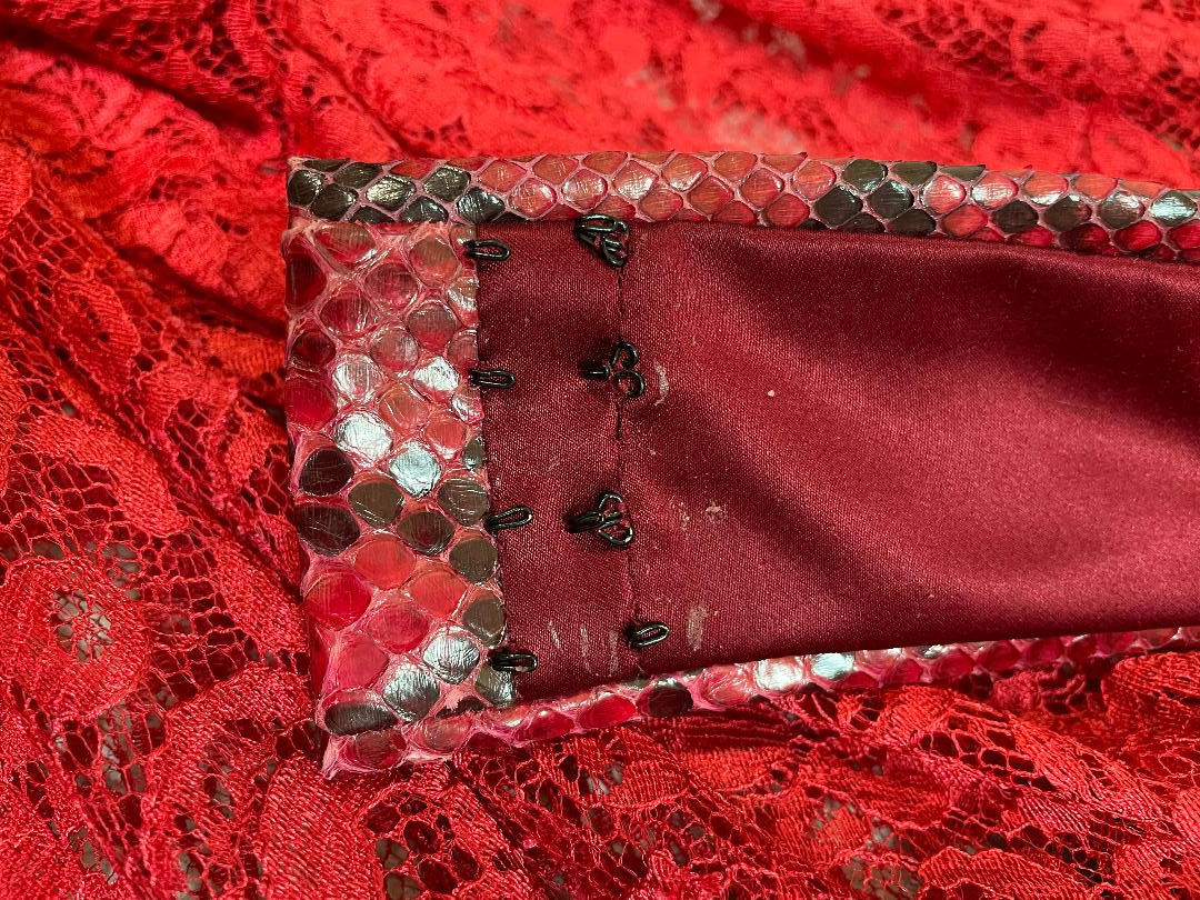 S/S 2005 Dolce & Gabbana Runway Sheer Red Lace Snakeskin & Velvet Bows Gown Dress w Train