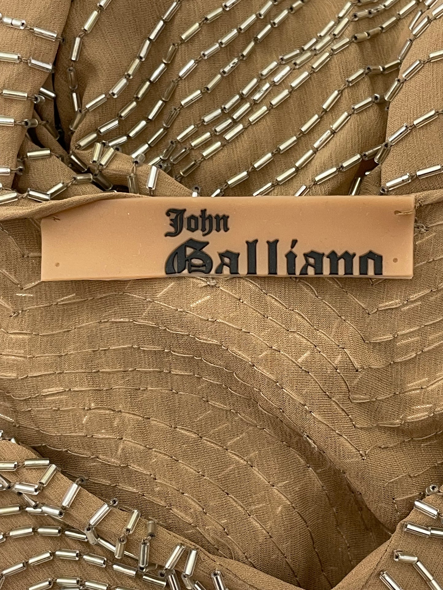 S/S 2005 John Galliano Runway Sheer Nude Beaded Silk Kimono Sleeve Mini Dress