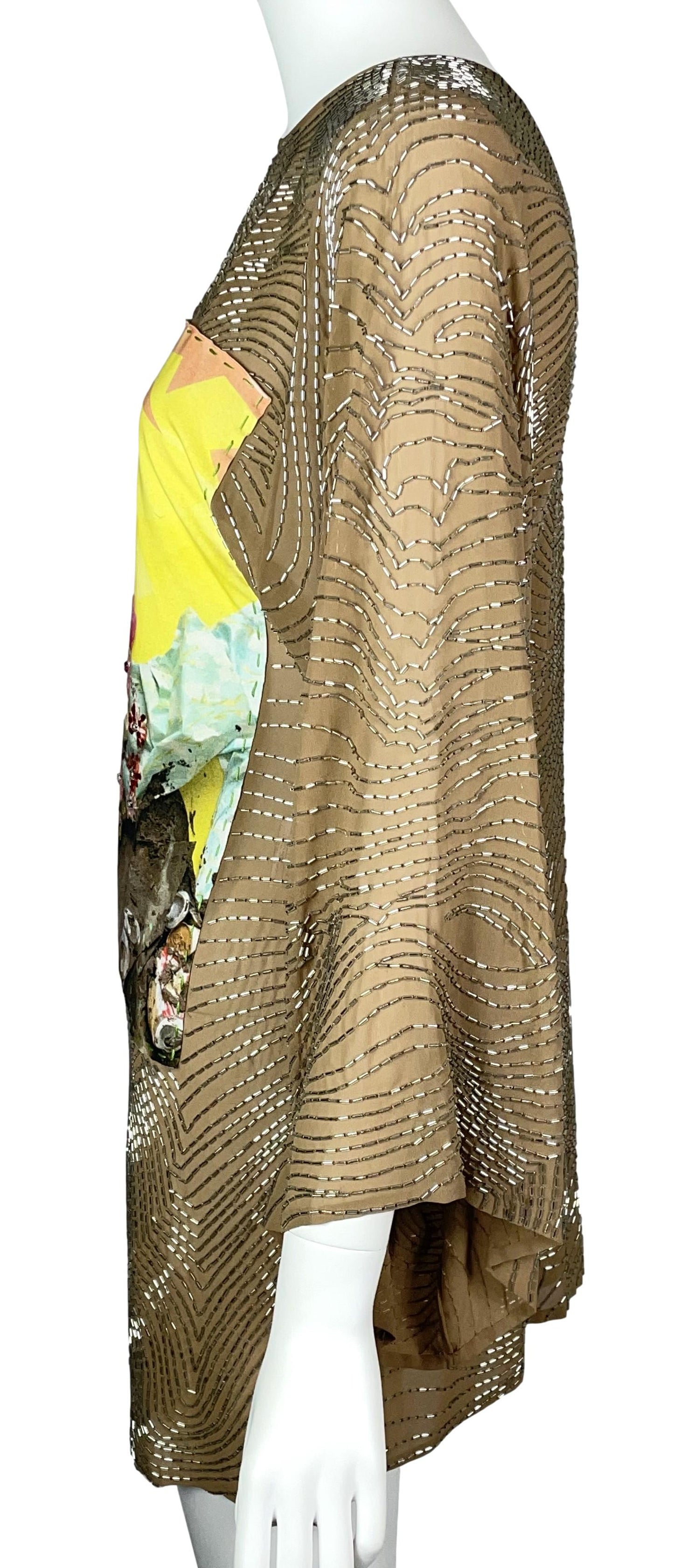 S/S 2005 John Galliano Runway Sheer Nude Beaded Silk Kimono Sleeve Mini Dress