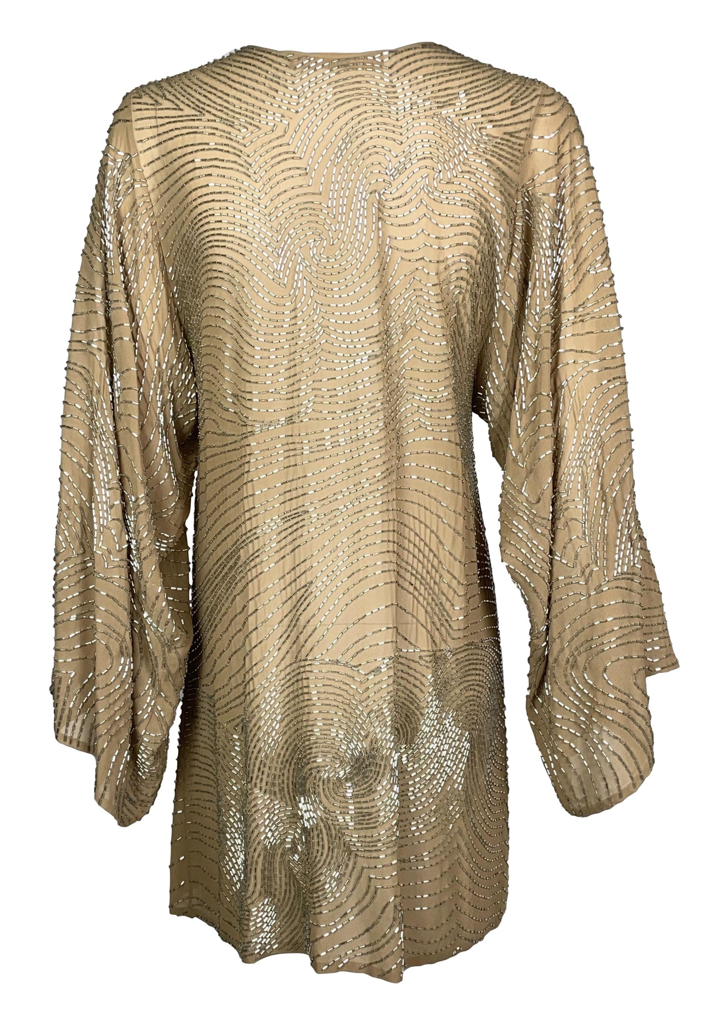 S/S 2005 John Galliano Runway Sheer Nude Beaded Silk Kimono Sleeve Mini Dress