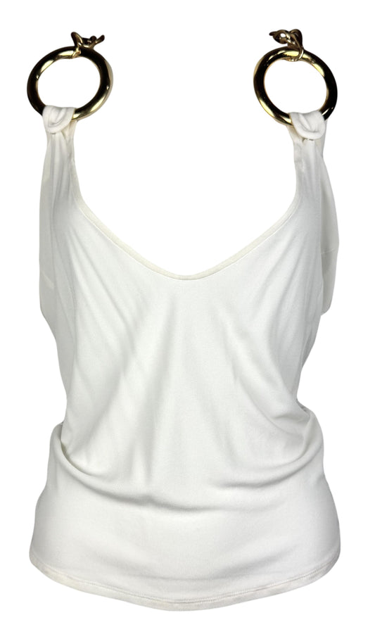 S/S 2005 Roberto Cavalli Plunging White Tank Top w Large Gold Chain Straps