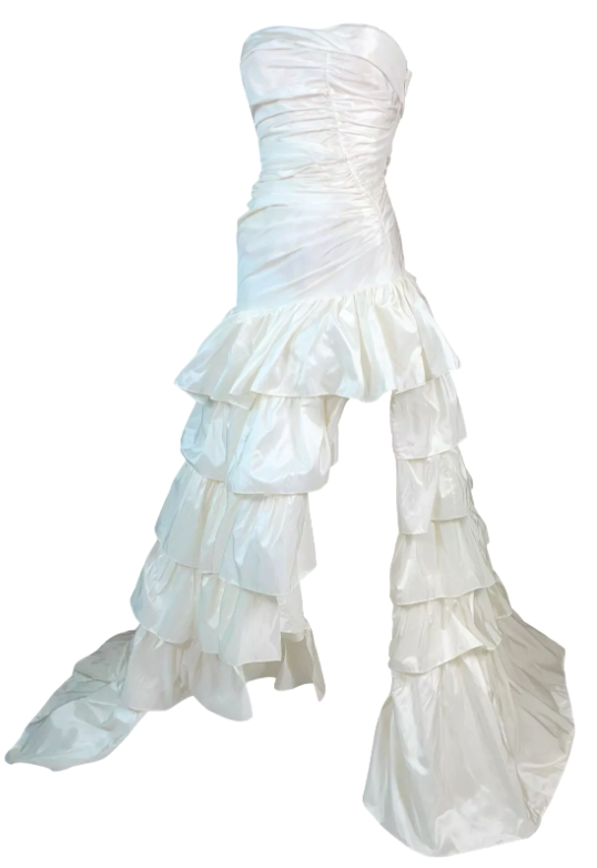 S/S 2005 Roberto Cavalli Ivory Silk Satin Bridal Wedding Strapless Ball Gown Dress w High Slit