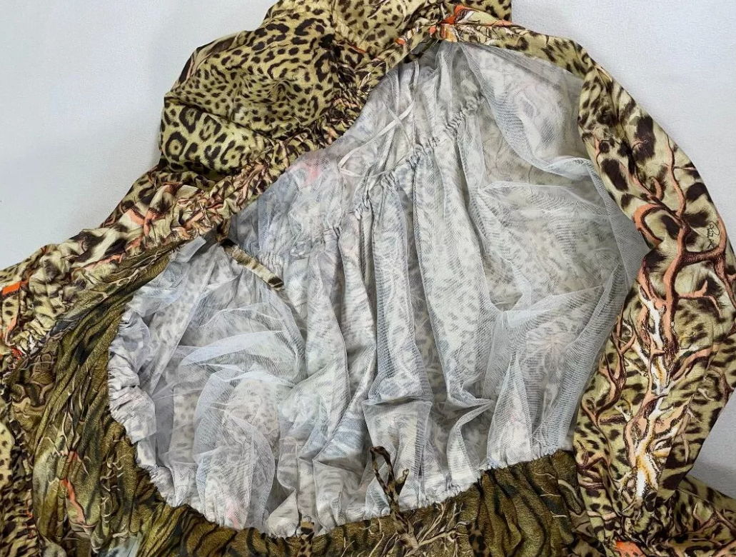 S/S 2005 Roberto Cavalli Runway Puffy Victorian Leopard Off Shoulder Corset Ball Gown Dress w Long Train