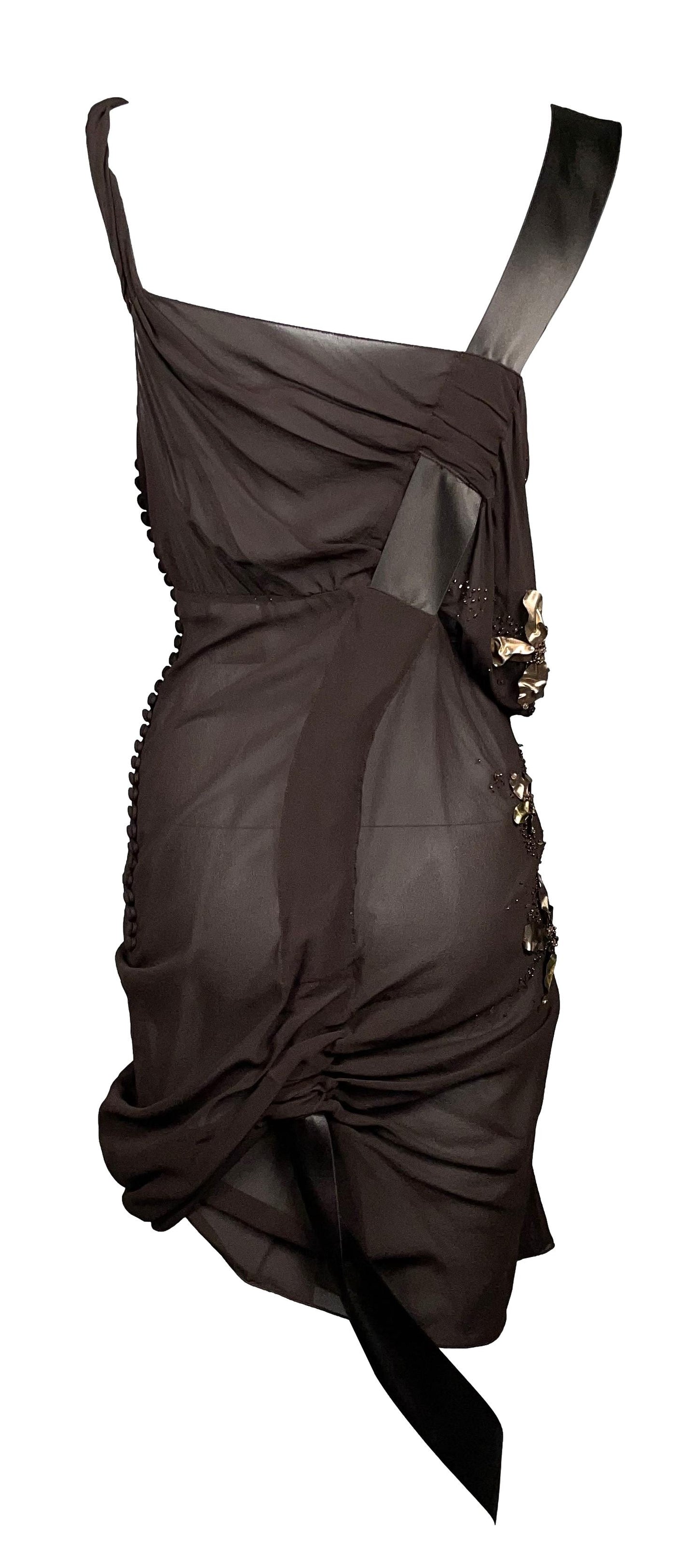 F/W 2006 Christian Dior by John Galliano Sheer Brown Silk Embellished Mini Dress