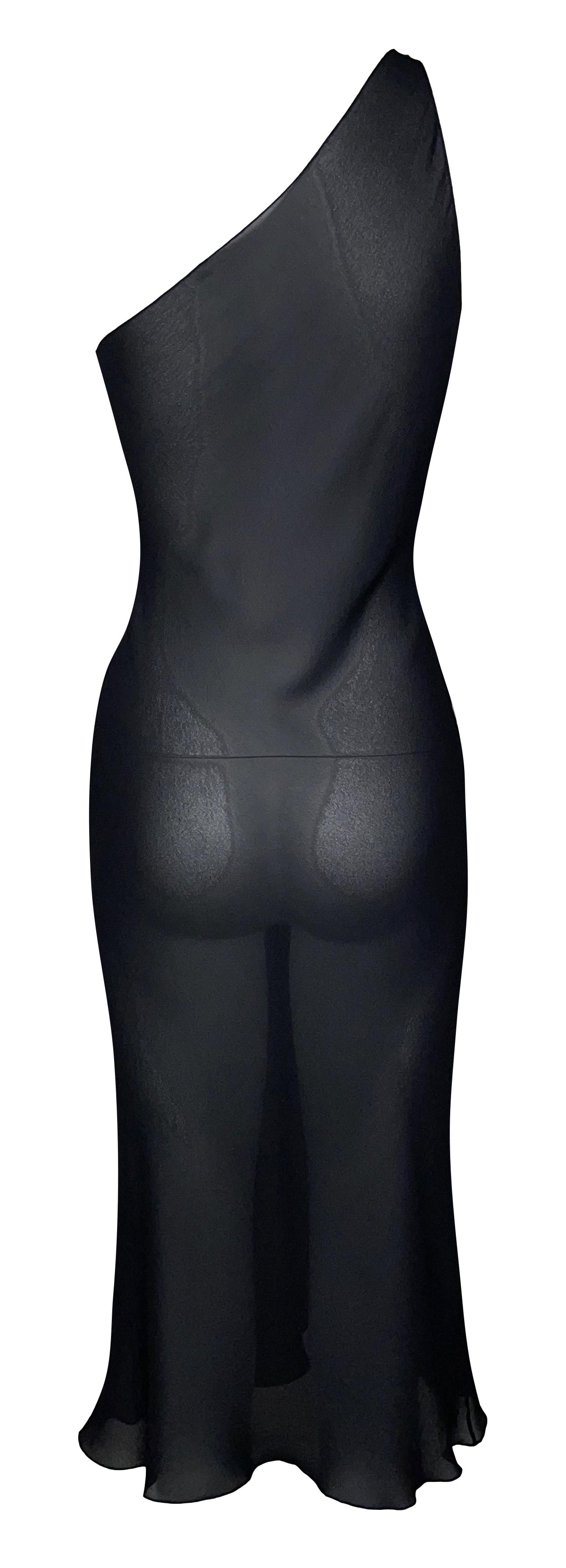 2000's Christian Dior by John Galliano Sheer Black Silk One Shoulder Midi Dress