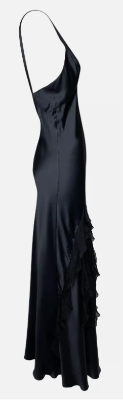F/W 2006 Christian Dior by John Galliano Black Silk Satin Ruffle Maxi Slip Dress