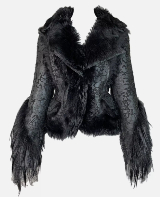 F/W 2006 Christian Dior by John Galliano Runway Black Goth Long Fur Jacket Coat