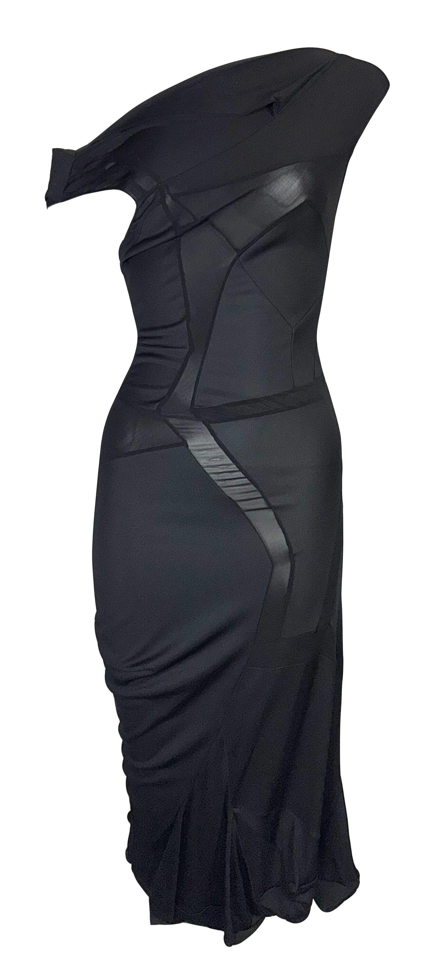 F/W 2006 Christian Dior by John Galliano Sheer Black Off Shoulder Bodycon Dress