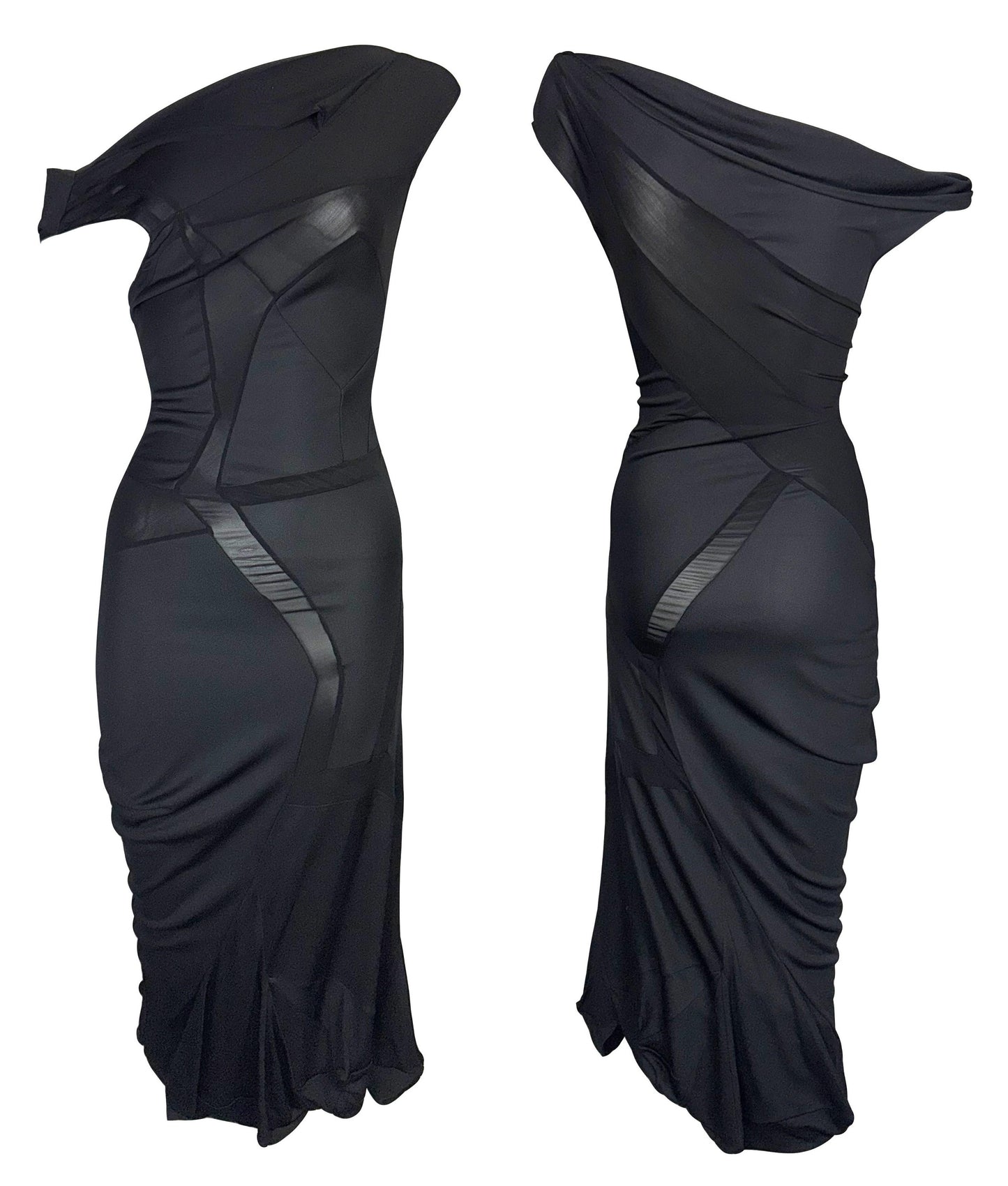 F/W 2006 Christian Dior by John Galliano Sheer Black Off Shoulder Bodycon Dress