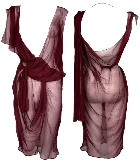 F/W 2006 Christian Dior by John Galliano Sheer Blood Red Silk Grecian Plunging Dress