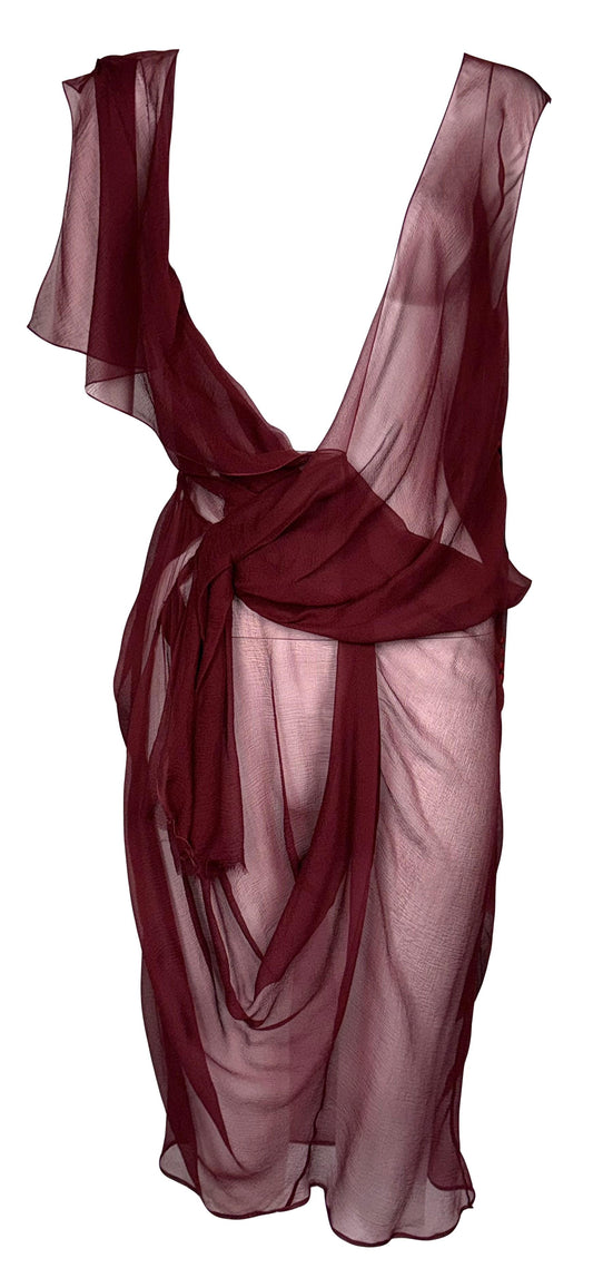 F/W 2006 Christian Dior by John Galliano Sheer Blood Red Silk Grecian Plunging Dress