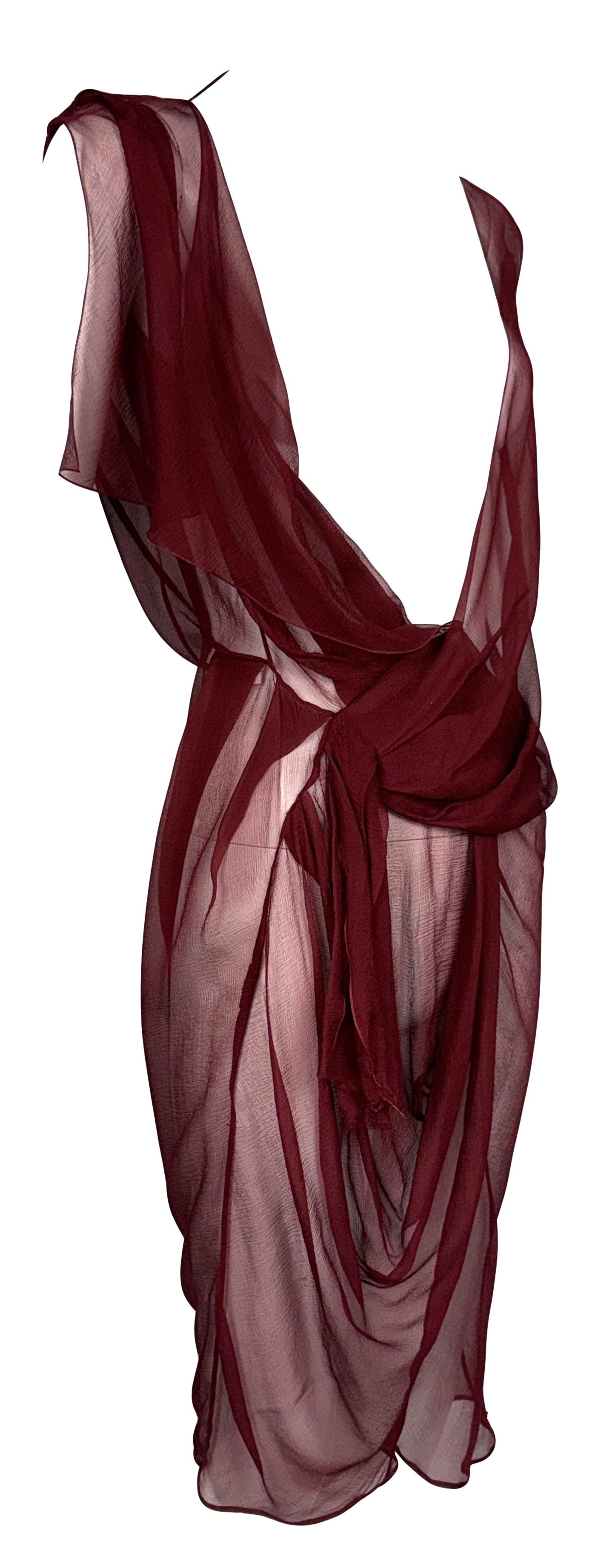F/W 2006 Christian Dior by John Galliano Sheer Blood Red Silk Grecian Plunging Dress