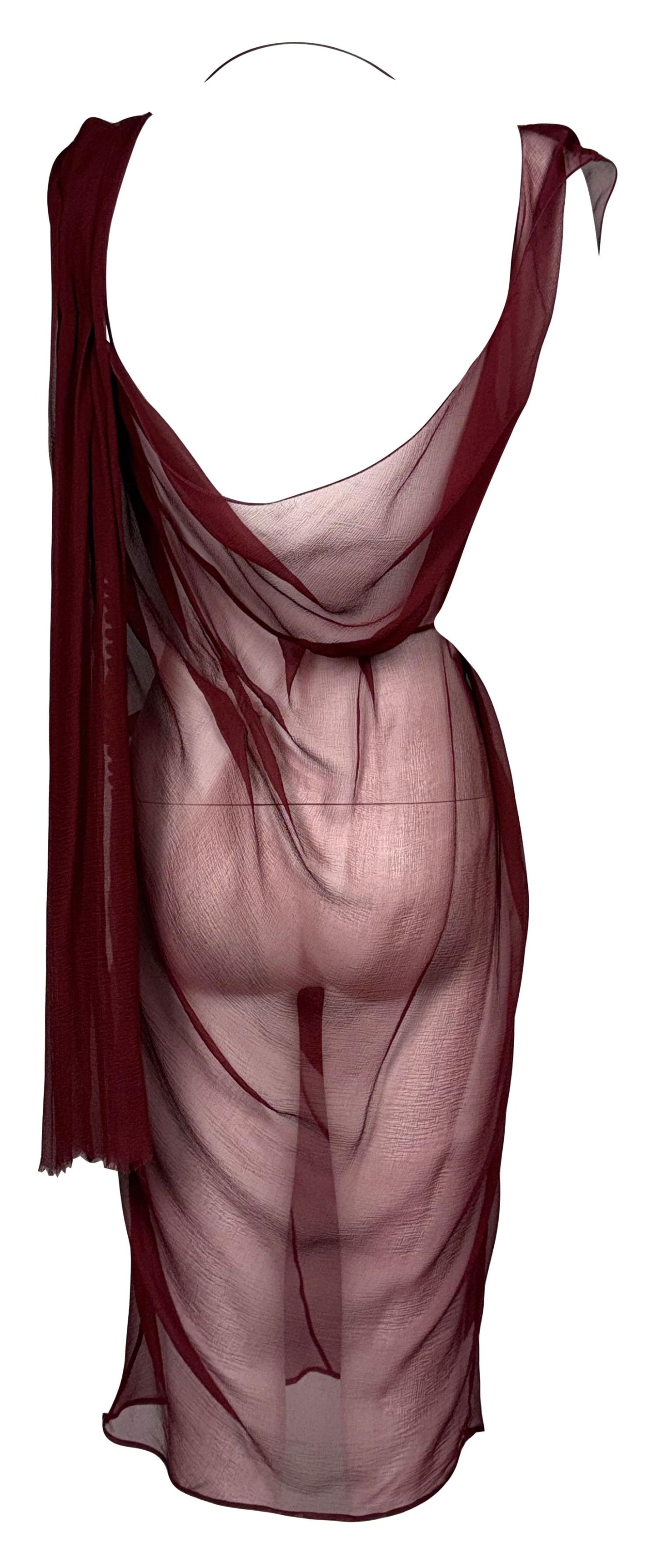 F/W 2006 Christian Dior by John Galliano Sheer Blood Red Silk Grecian Plunging Dress