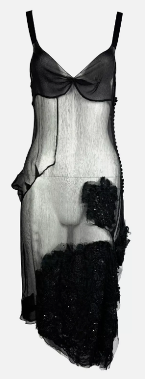 F/W 2006 Christian Dior by John Galliano Sheer Black Silk Embellished Dress