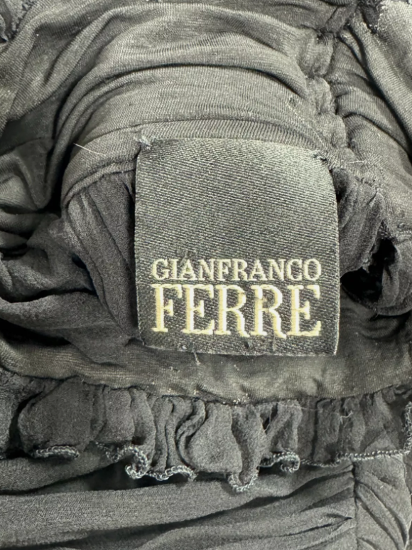 F/W 2006 Gianfranco Ferre Runway Sheer Black Silk Poet Sleeve High Neck L/S Blouse Top