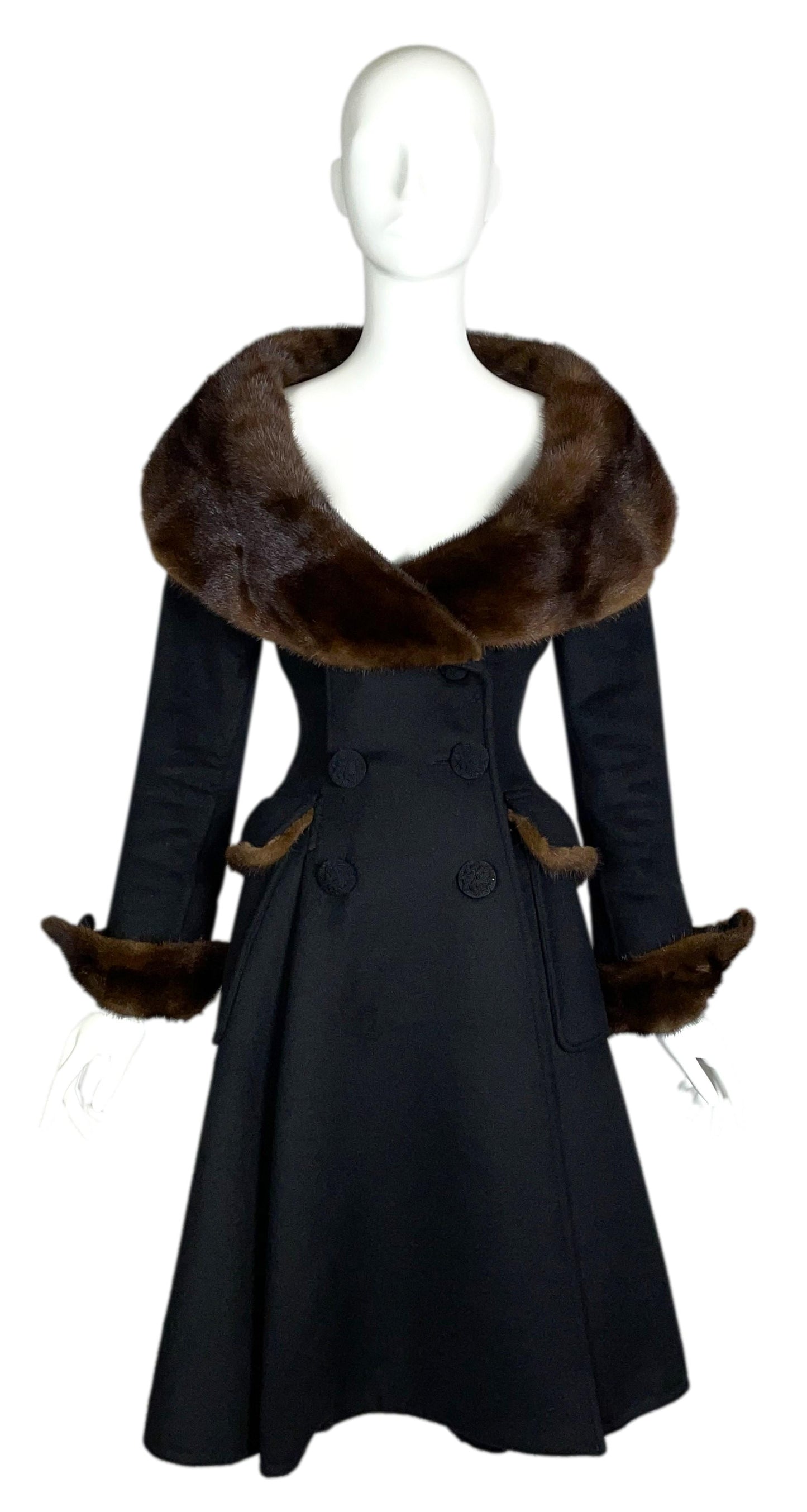 F/W 2006 Jean Paul Gaultier Haute Couture Runway Mink Fur Black Boat Neck Princess Coat