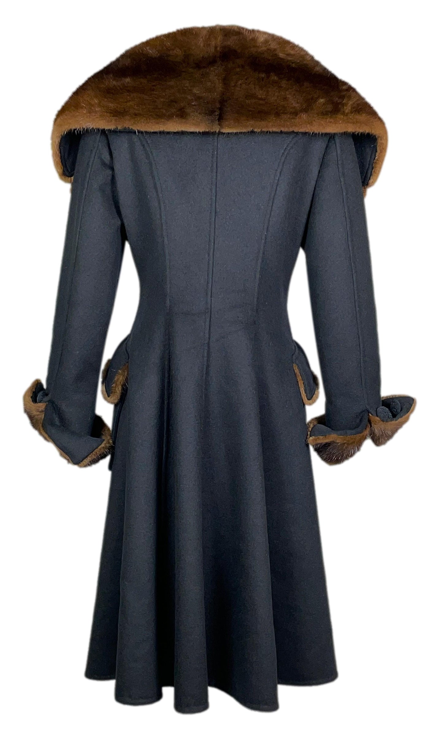 F/W 2006 Jean Paul Gaultier Haute Couture Runway Mink Fur Black Boat Neck Princess Coat