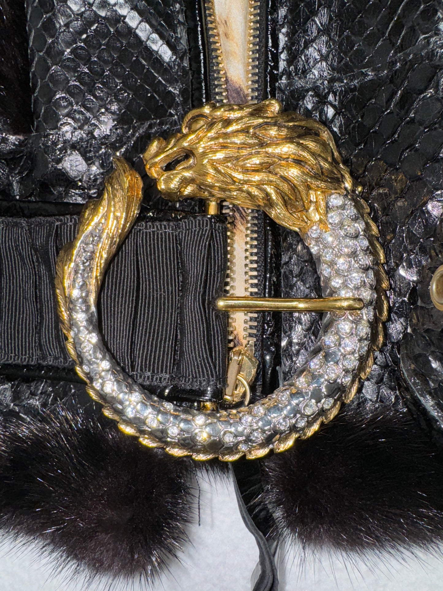 F/W 2006 Roberto Cavalli Runway Black Python & Mink Fur Fitted Jacket w Serpent Belt