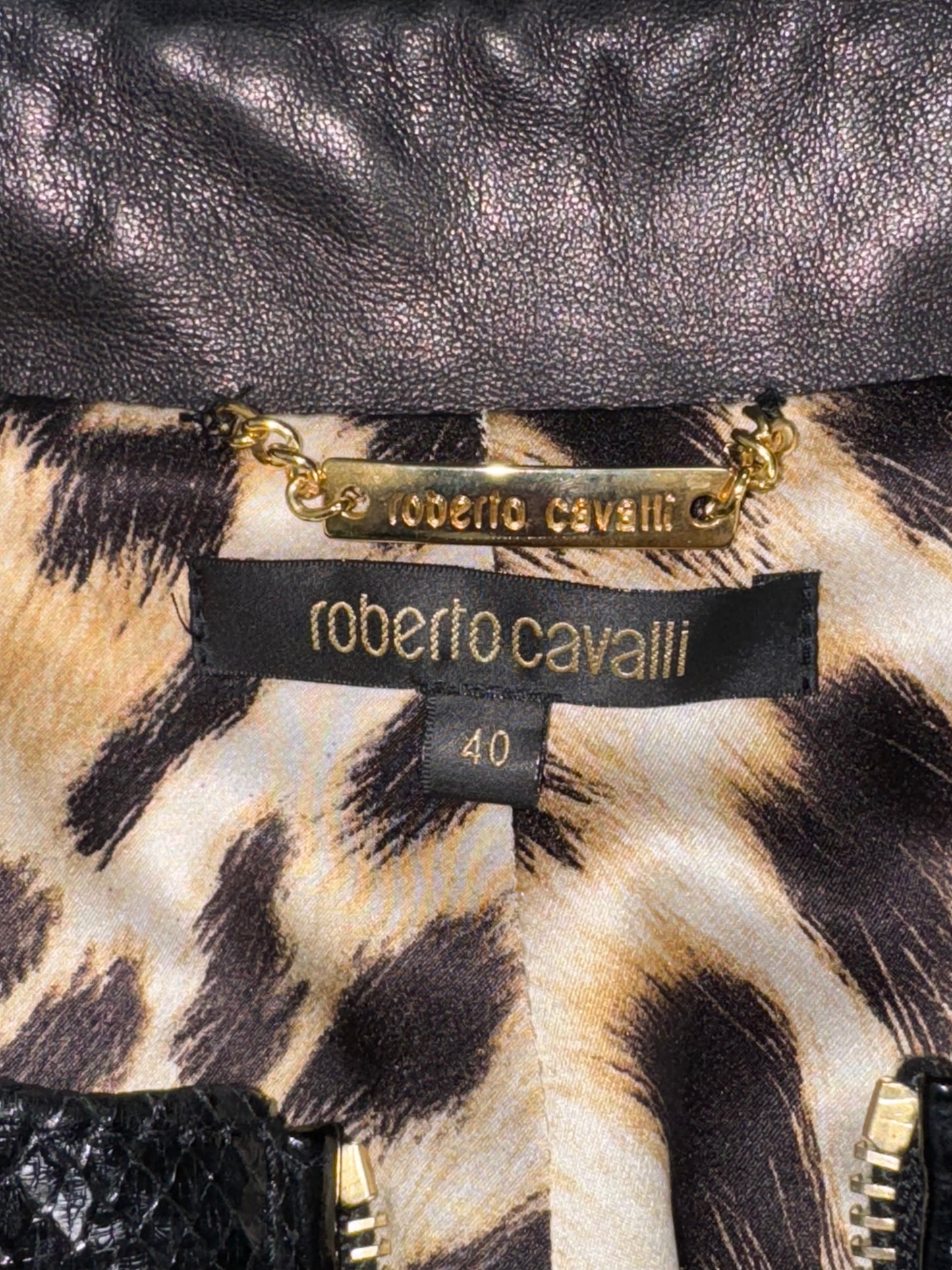 F/W 2006 Roberto Cavalli Runway Black Python & Mink Fur Fitted Jacket w Serpent Belt