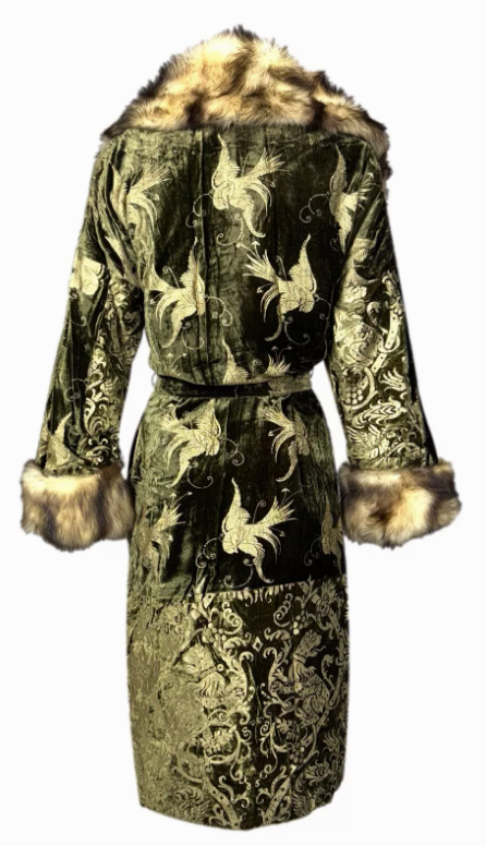 F/W 2006 Roberto Cavalli Runway Green & Gold Velvet Fur Collar Coat Jacket