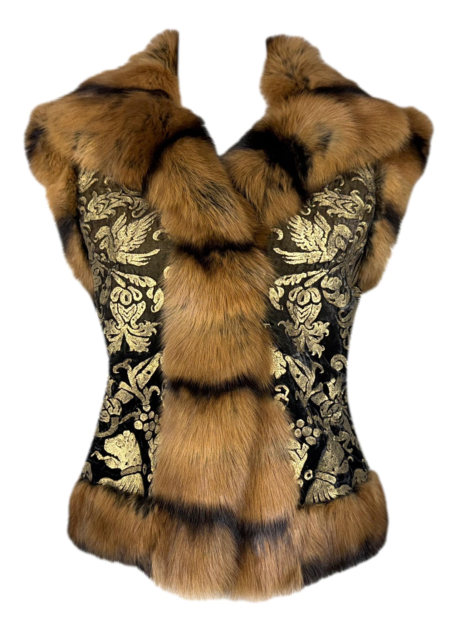 F/W 2006 Roberto Cavalli Runway Ombre Velvet Gold Glitter Sable Fur Vest Jacket