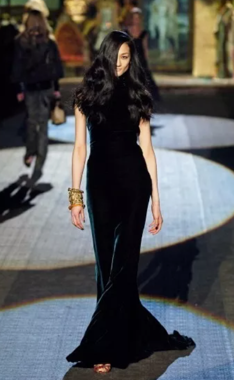 F/W 2006 Roberto Cavalli Runway Green Velvet Crystal Tattoo Mesh Gown Dress w Train