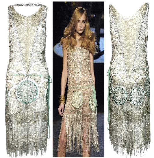 F/W 2006 Roberto Cavalli Runway 20's Flapper Style Sheer Mesh Fully Beaded Crystal Dress