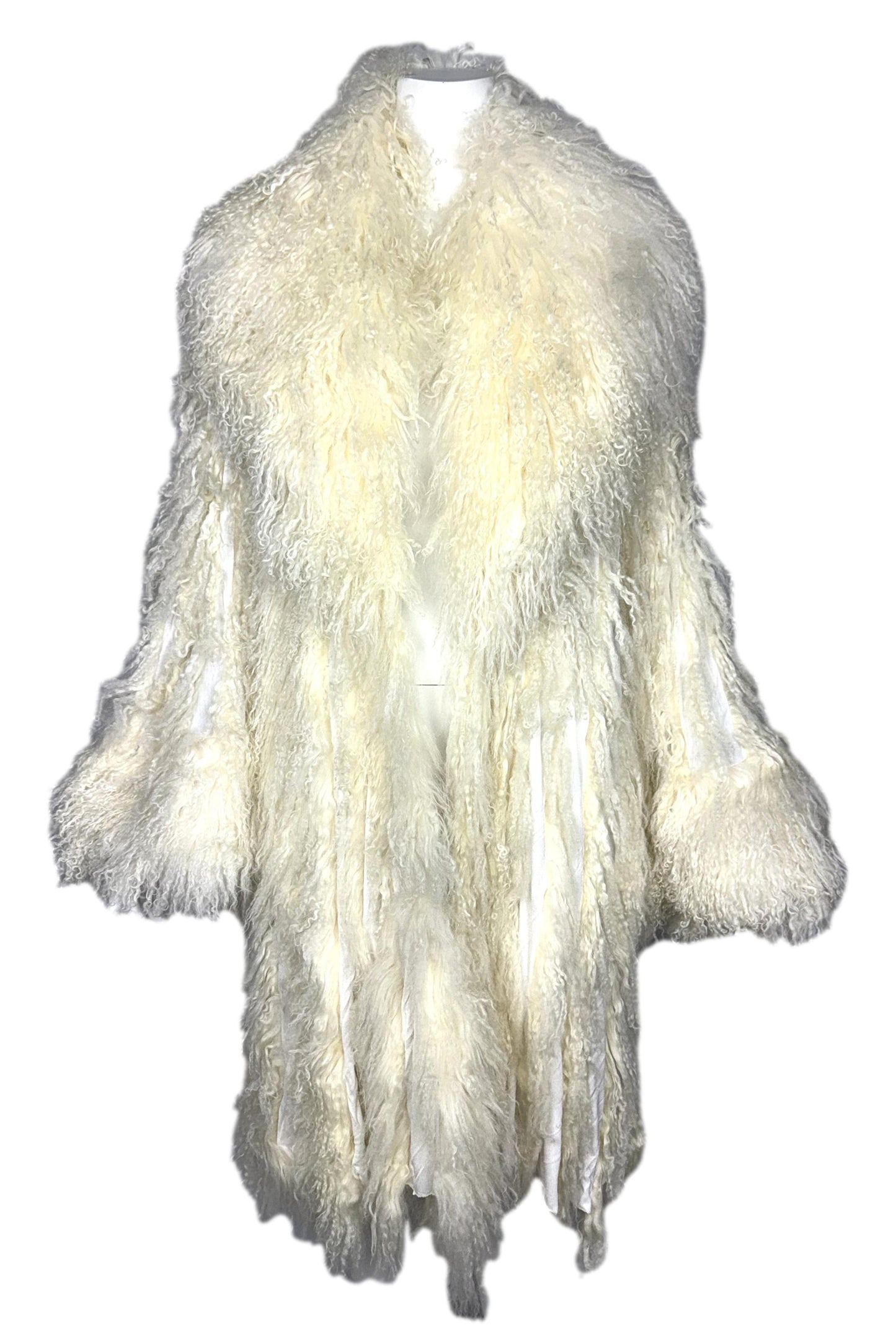 F/W 2006 Jean Paul Gaultier Runway Shaggy Ivory Curly Lamb Fur Long Coat