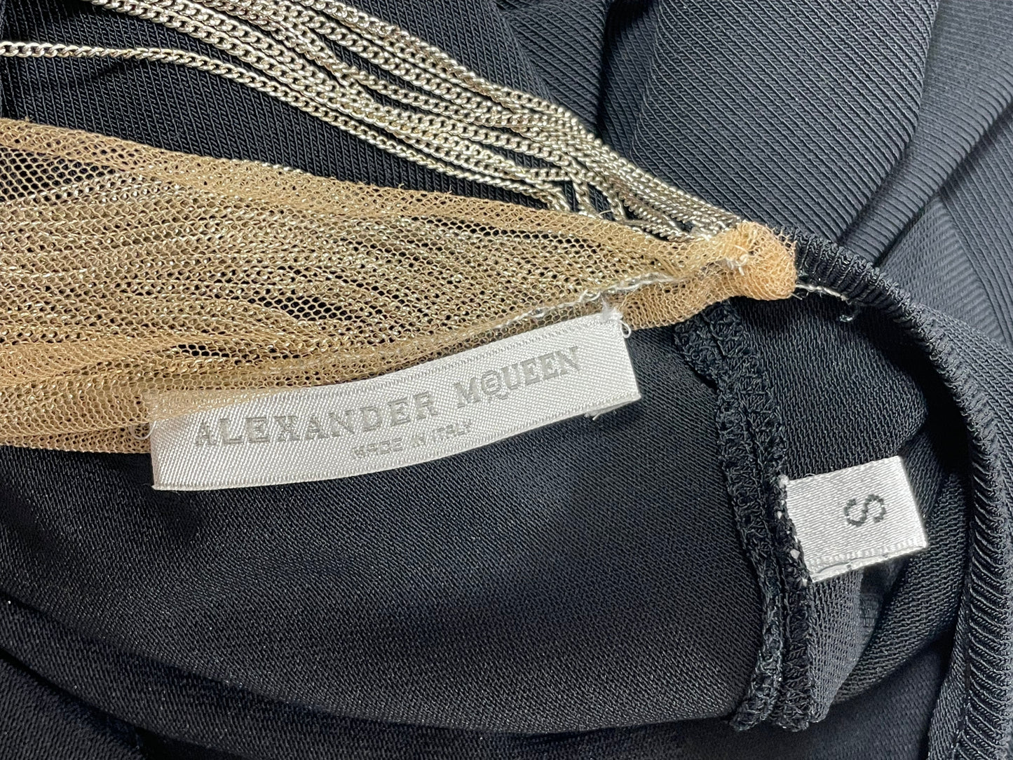 S/S 2006 Alexander McQueen Plunging Gold Chains Black Bodycon Dress