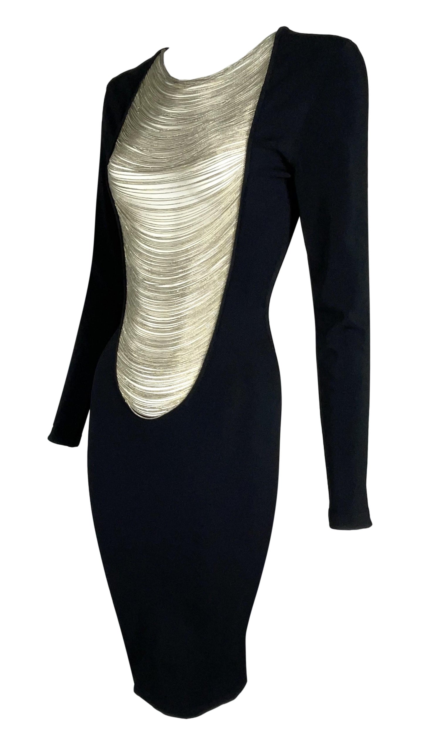 S/S 2006 Alexander McQueen Plunging Gold Chains Black Bodycon Dress