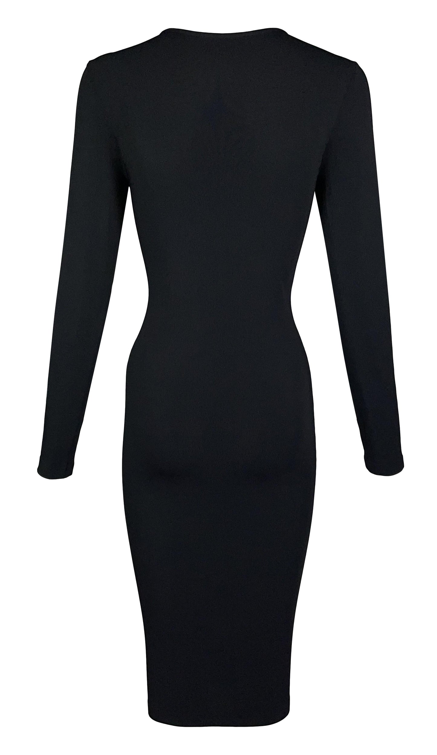 S/S 2006 Alexander McQueen Plunging Gold Chains Black Bodycon Dress