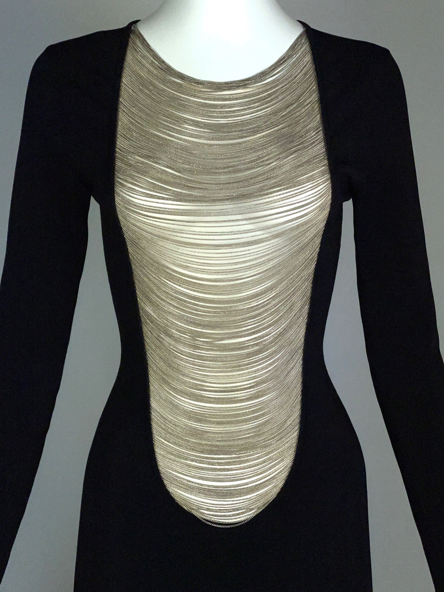 S/S 2006 Alexander McQueen Plunging Gold Chains Black Bodycon Dress