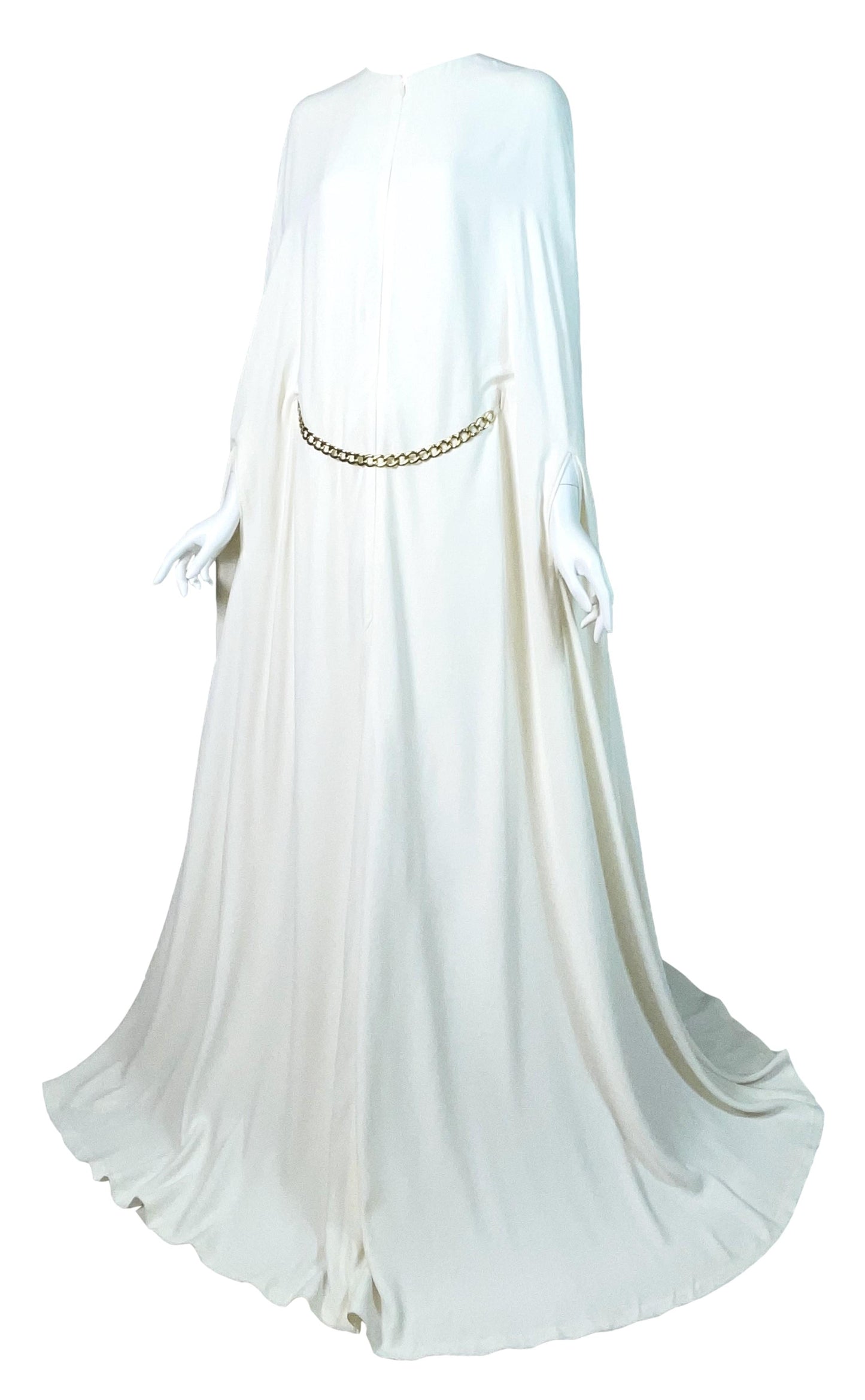 S/S 2006 Alexander McQueen Runway Sheer Beaded Mesh Angel Wings Gown Dress w Gold Chain Belt