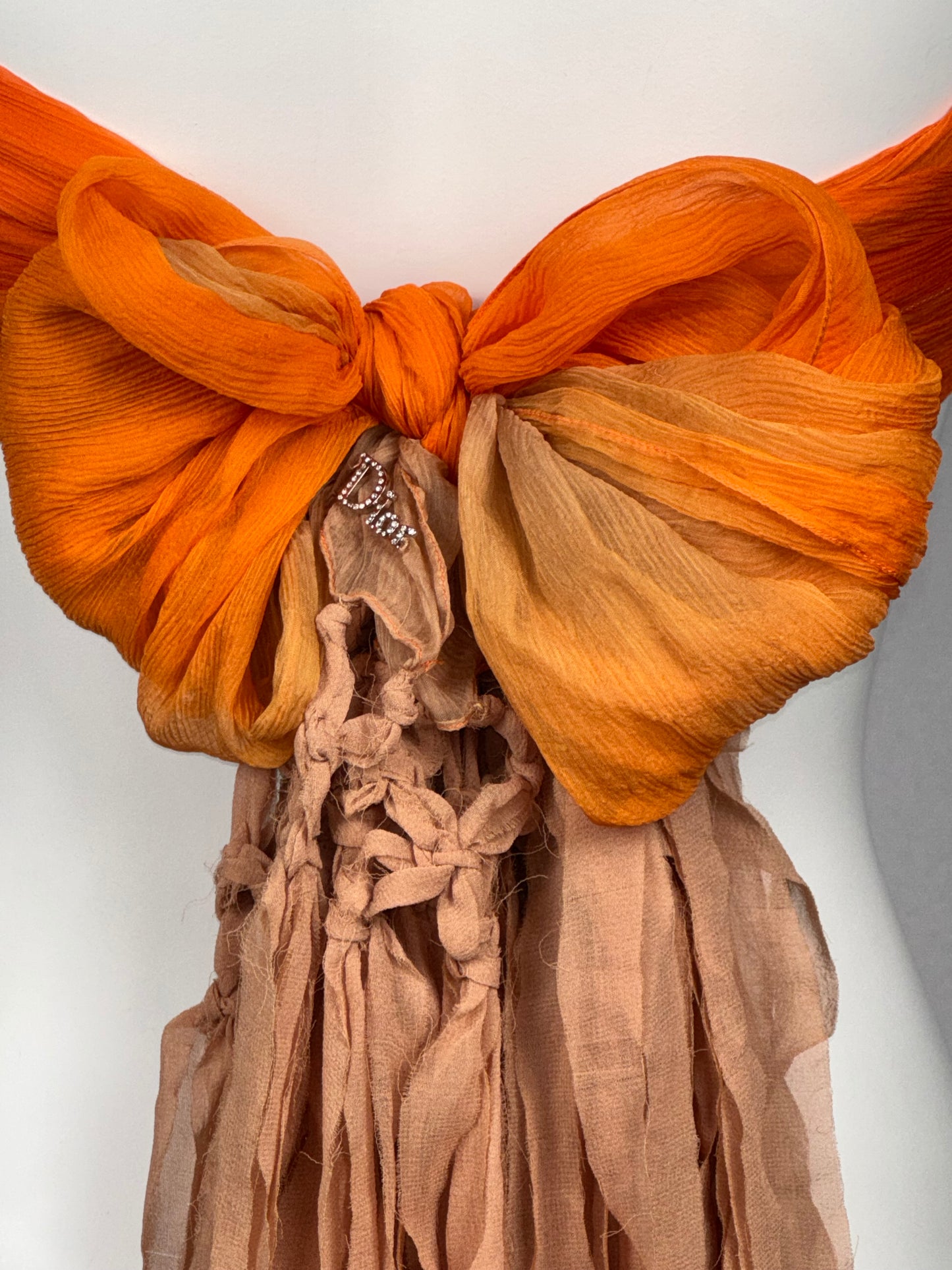 S/S 2006 Christian Dior by John Galliano Sheer Orange Red & Nude Silk Extra Long Wrap Scarf Top or Skirt