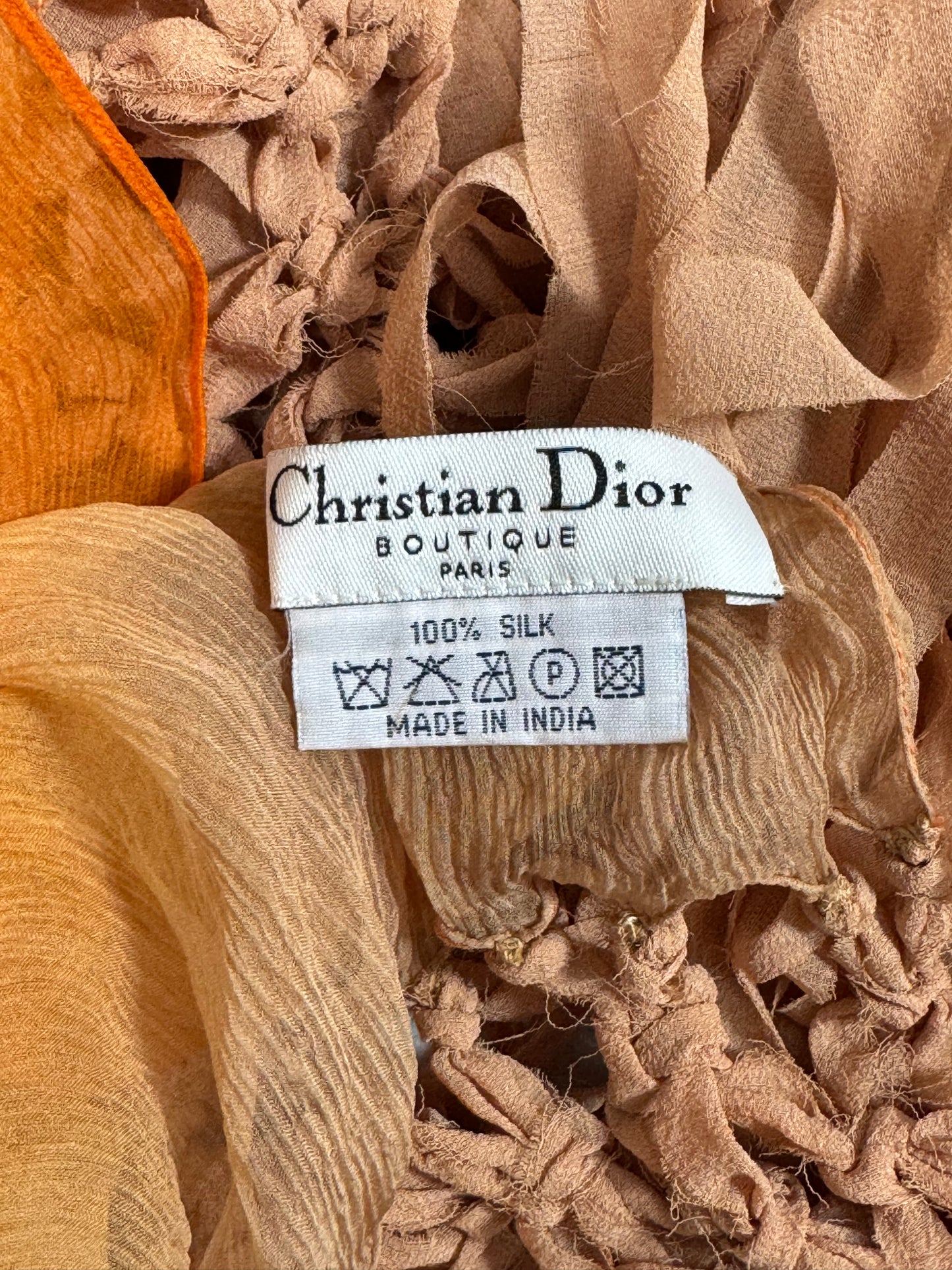S/S 2006 Christian Dior by John Galliano Sheer Orange Red & Nude Silk Extra Long Wrap Scarf Top or Skirt