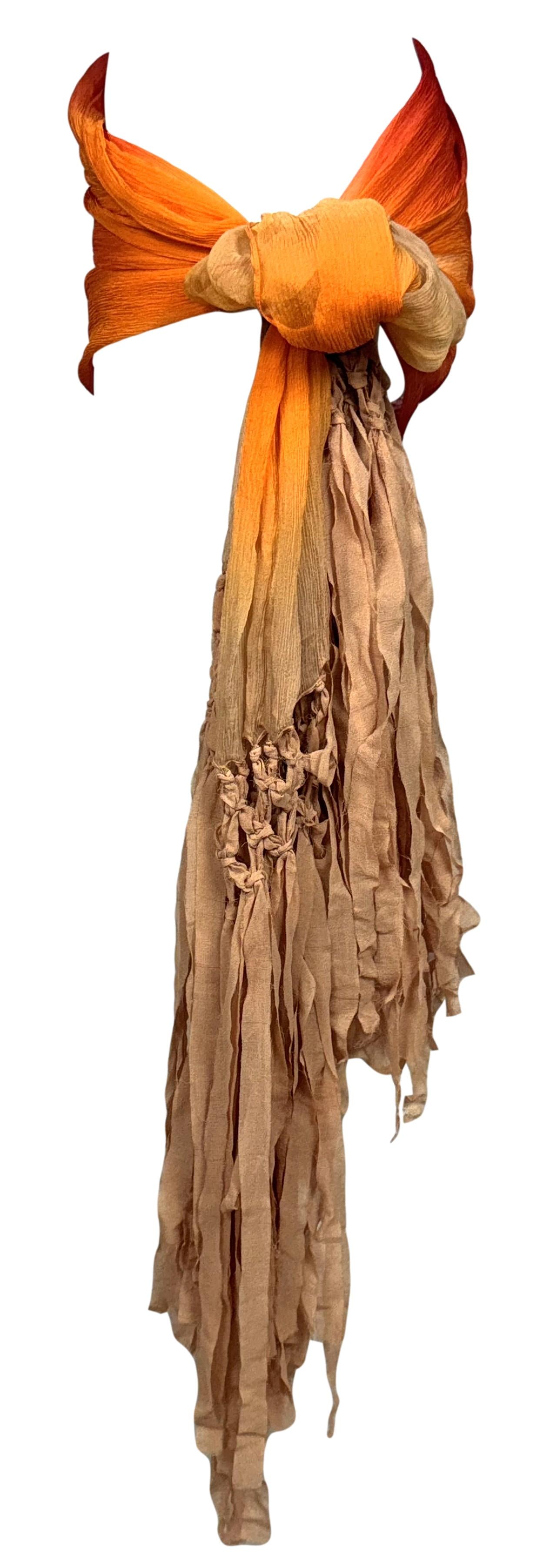 S/S 2006 Christian Dior by John Galliano Sheer Orange Red & Nude Silk Extra Long Wrap Scarf Top or Skirt