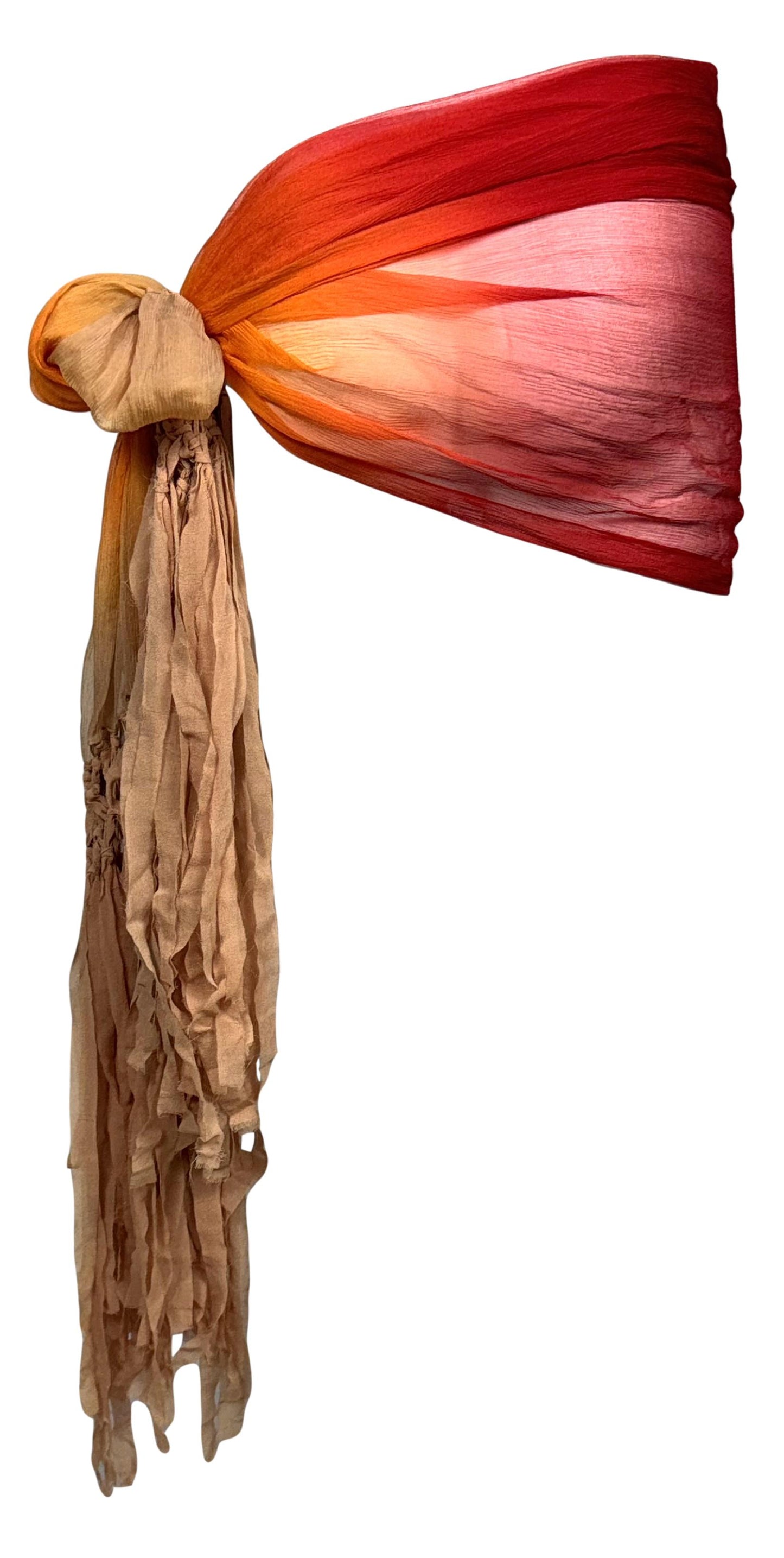 S/S 2006 Christian Dior by John Galliano Sheer Orange Red & Nude Silk Extra Long Wrap Scarf Top or Skirt